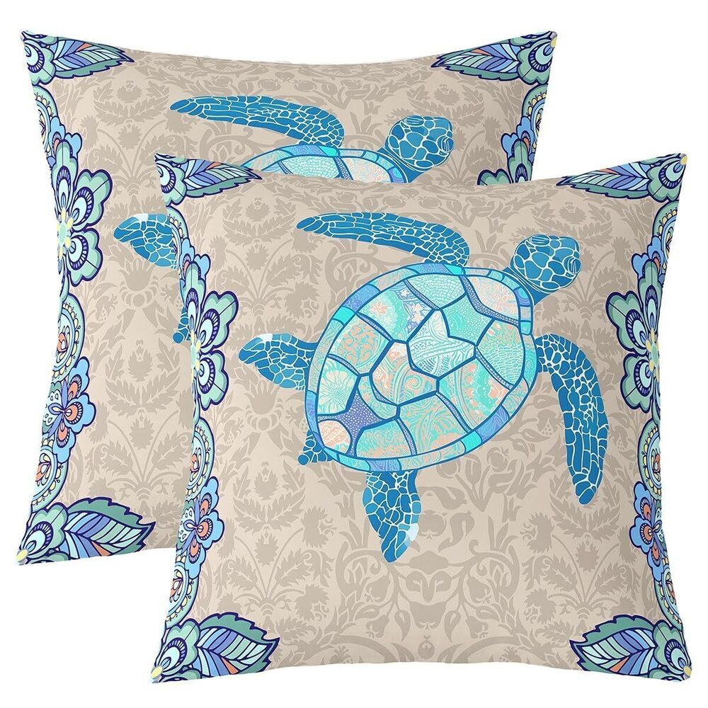 8142 Sea Turtle Pillow Covers 18x18 Set of 2 Ocean Reptile Tortoise